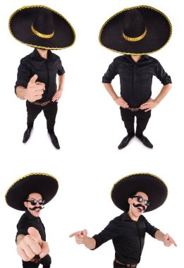 Meksika şapkası takan komik bir adam beyaz şapkalı.