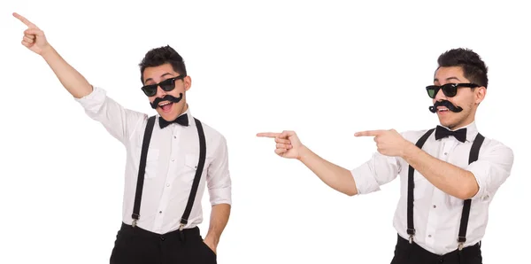 Jeune homme avec moustache isolé sur blanc — Photo