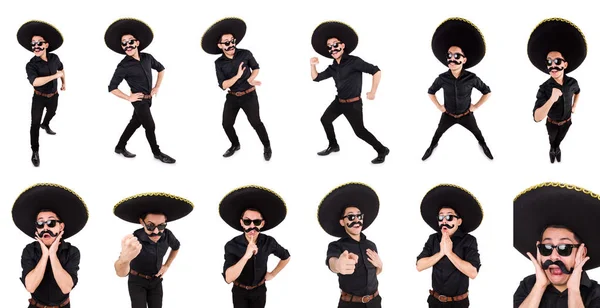 Grappige man draagt Mexicaanse sombrero hoed geïsoleerd op wit — Stockfoto