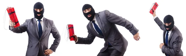 Terorista s dynamitem izolovaných na bílém — Stock fotografie