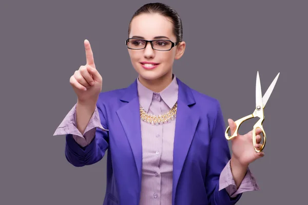 Woman tailor pressing virtual button — Stock Photo, Image