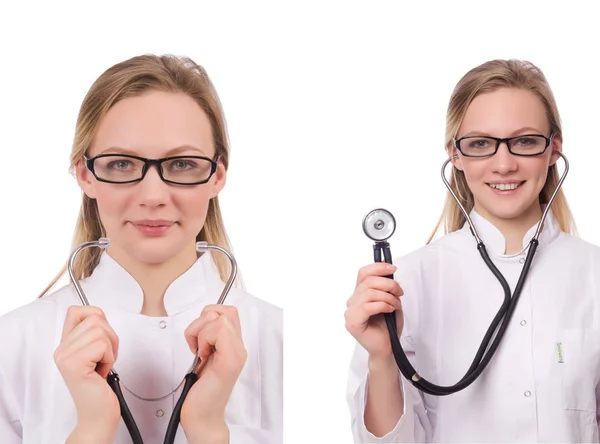 Vrouwelijke arts geïsoleerd op wit — Stockfoto