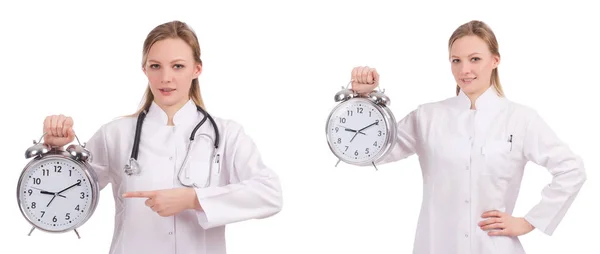 Woman doctor missing her deadlines — Stock Photo, Image