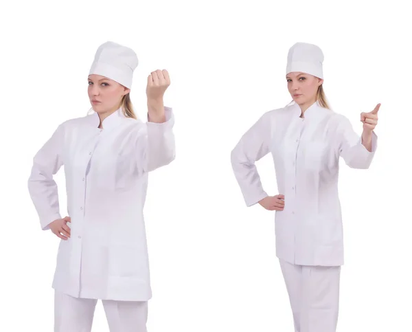 예쁜 여의사가 흰 옷 만입고 있는 모습 — 스톡 사진