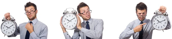 Colagem de homem de negócios com relógio em branco — Fotografia de Stock