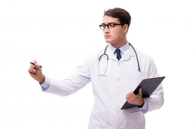 Beyaz arka planda izole genç doktor