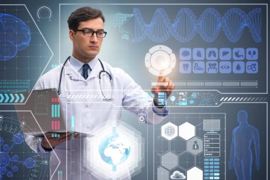 Fütürist tıp konsepti doktoru düğmeye basıyor