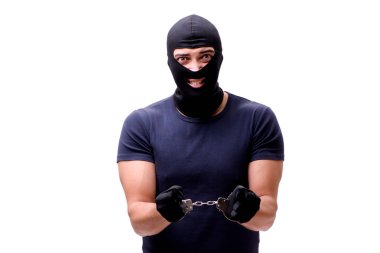 Kar maskesi takan soyguncu beyaza izole edilmiş.