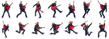 Gitarist beyaz üzerine izole