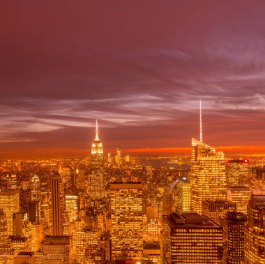 Günbatımında New York Manhattan manzarası