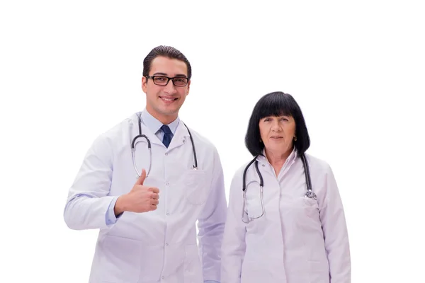 Två läkare isolerat på den vita bakgrunden — Stockfoto