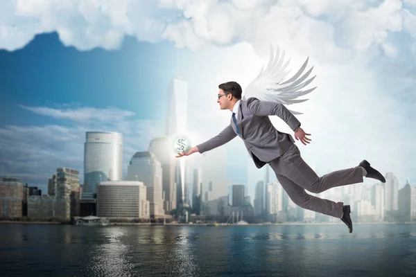 Angel investor concept with businessman with wings — Stock Photo, Image