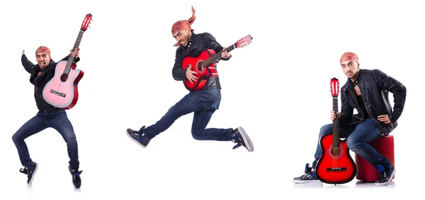 Guitarrista isolado no branco — Fotografia de Stock