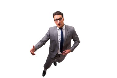 Beyaz arka plan üzerinde izole düşen iş adamı