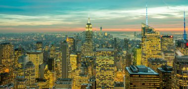Günbatımında New York Manhattan manzarası