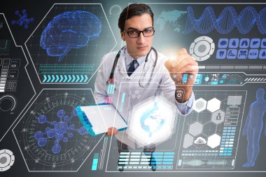 Fütürist tıp konsepti doktoru düğmeye basıyor