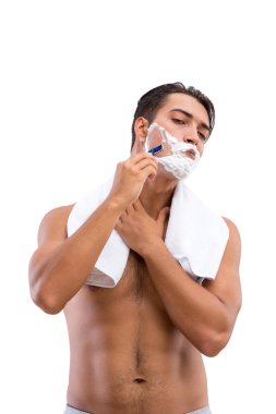 Yakışıklı adam izole üzerinde beyaz arka plan tıraş