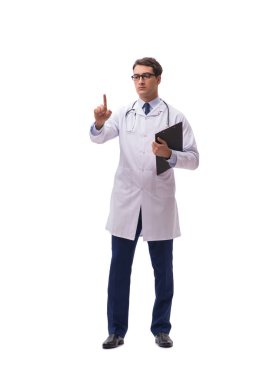 Beyaz arka planda izole genç doktor