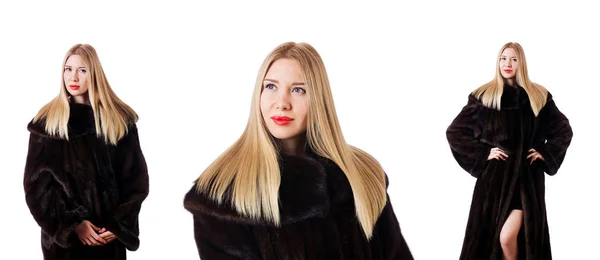 Tall model wearing fur coat — Stock Photo, Image