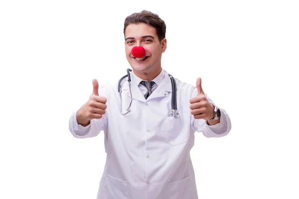 Rolig clown doktor isolerat på den vita bakgrunden — Stockfoto