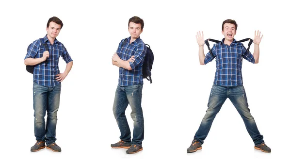 Student with backpack isolated on the white — Stock Photo, Image