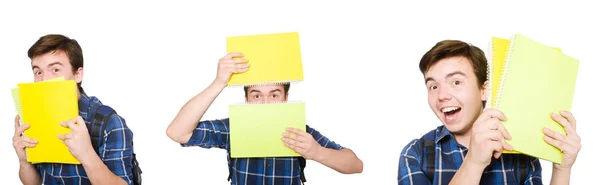 Joven estudiante con libro sobre blanco —  Fotos de Stock