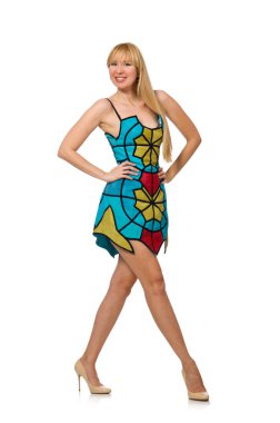 Beyaz arka planda izole edilmiş güzel bir kadın modeli.