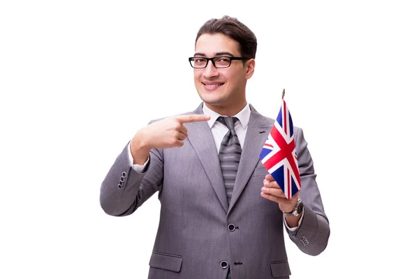 Young businessman with flag isolated on white — Stock Photo, Image