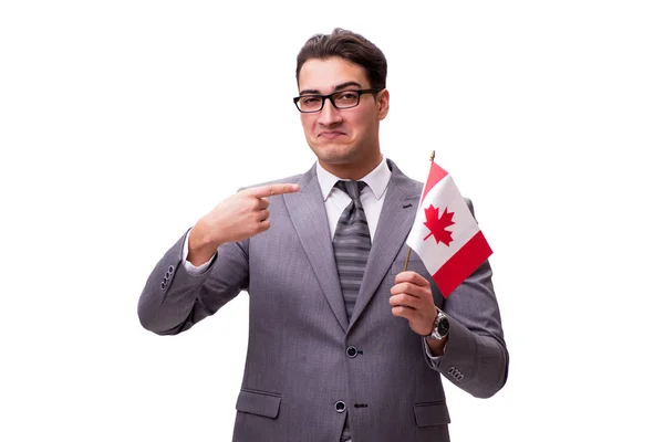 Jonge zakenman met vlag geïsoleerd op wit — Stockfoto