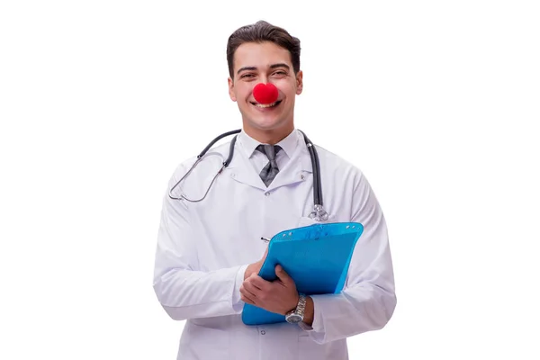 Rolig clown doktor isolerat på den vita bakgrunden — Stockfoto