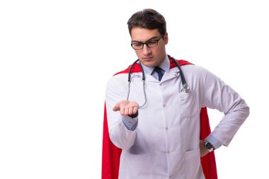 Süper kahraman doktor beyaz izole