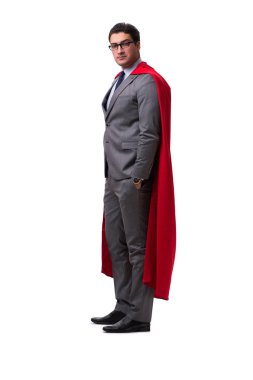 Süper kahraman iş adamı beyazda izole edilmiş