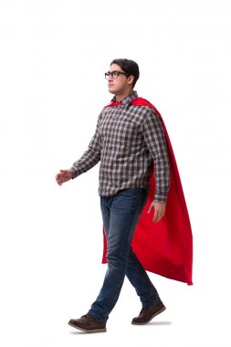 Süper kahraman kırmızı kapak takıyor beyaza