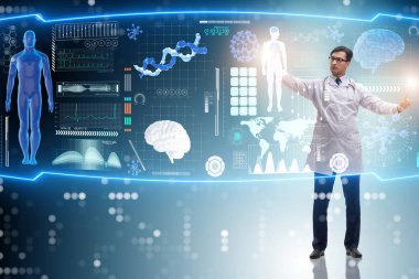 Fütürist tıp konsepti doktoru düğmeye basıyor