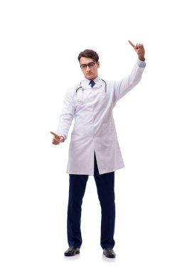 Beyaz arka planda izole genç doktor