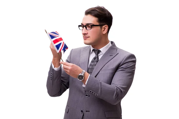 Young businessman with flag isolated on white — Stock Photo, Image