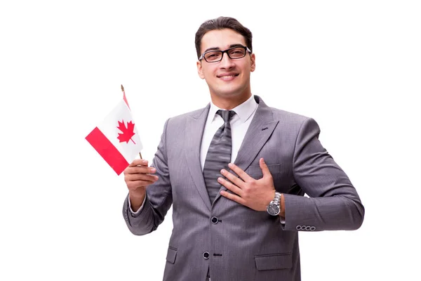 Young businessman with flag isolated on white — Stock Photo, Image