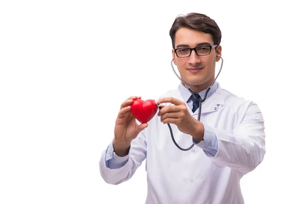 Médecin avec coeur isolé sur fond blanc — Photo