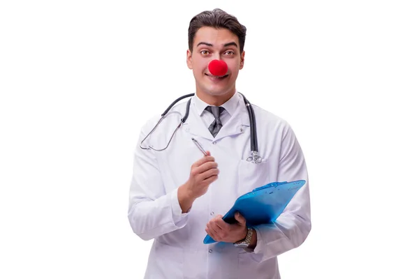 Zabawny clown lekarz na białym tle na białym tle — Zdjęcie stockowe