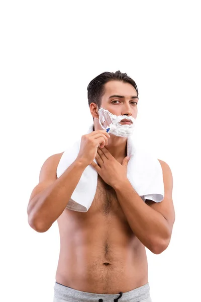 Jóképű férfi borotválkozás elszigetelt fehér — Stock Fotó