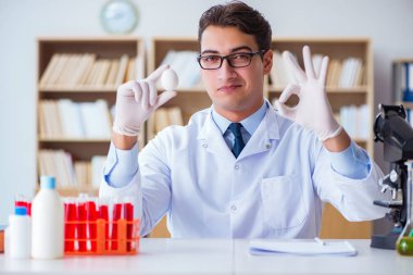 Bilim adamı organik meyve ve sebzeler üzerinde çalışıyor.