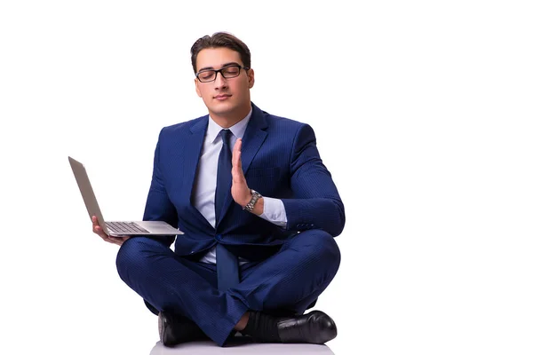 Ül a földön, elszigetelt fehér üzletember — Stock Fotó