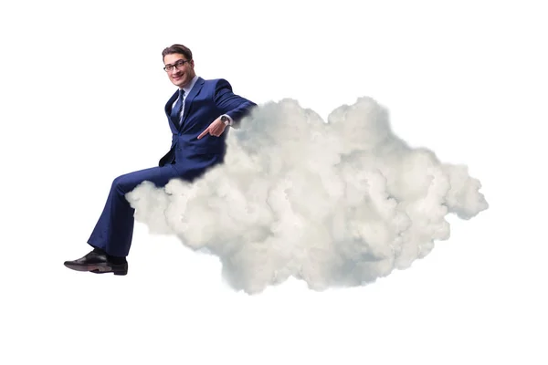 Üzletember ül a felhőn a motiváció koncepció — Stock Fotó