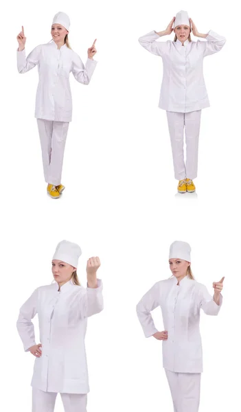예쁜 여의사가 흰 옷 만입고 있는 모습 — 스톡 사진