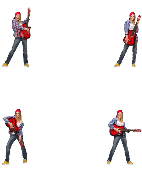 Hipster gitara gracz na białym tle — Zdjęcie stockowe