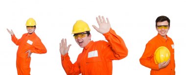 Sanayi işçisi beyaz arka planda izole edilmiş.