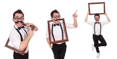 Beyaz izole kare olan genç adam