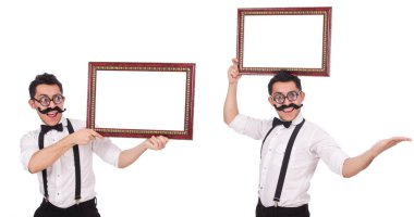 Beyaz izole kare olan genç adam