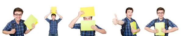 Young student with book on white — Stock Photo, Image