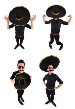 Meksika şapkası takan komik bir adam beyaz şapkalı.